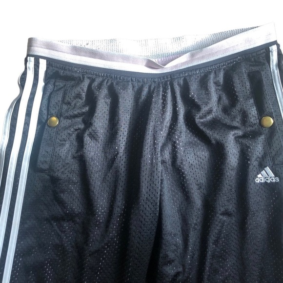 Adidas Originals Black Mesh Lined Track Pants Sz. M 3 Stripes Black Snap Pockets - Picture 3 of 11